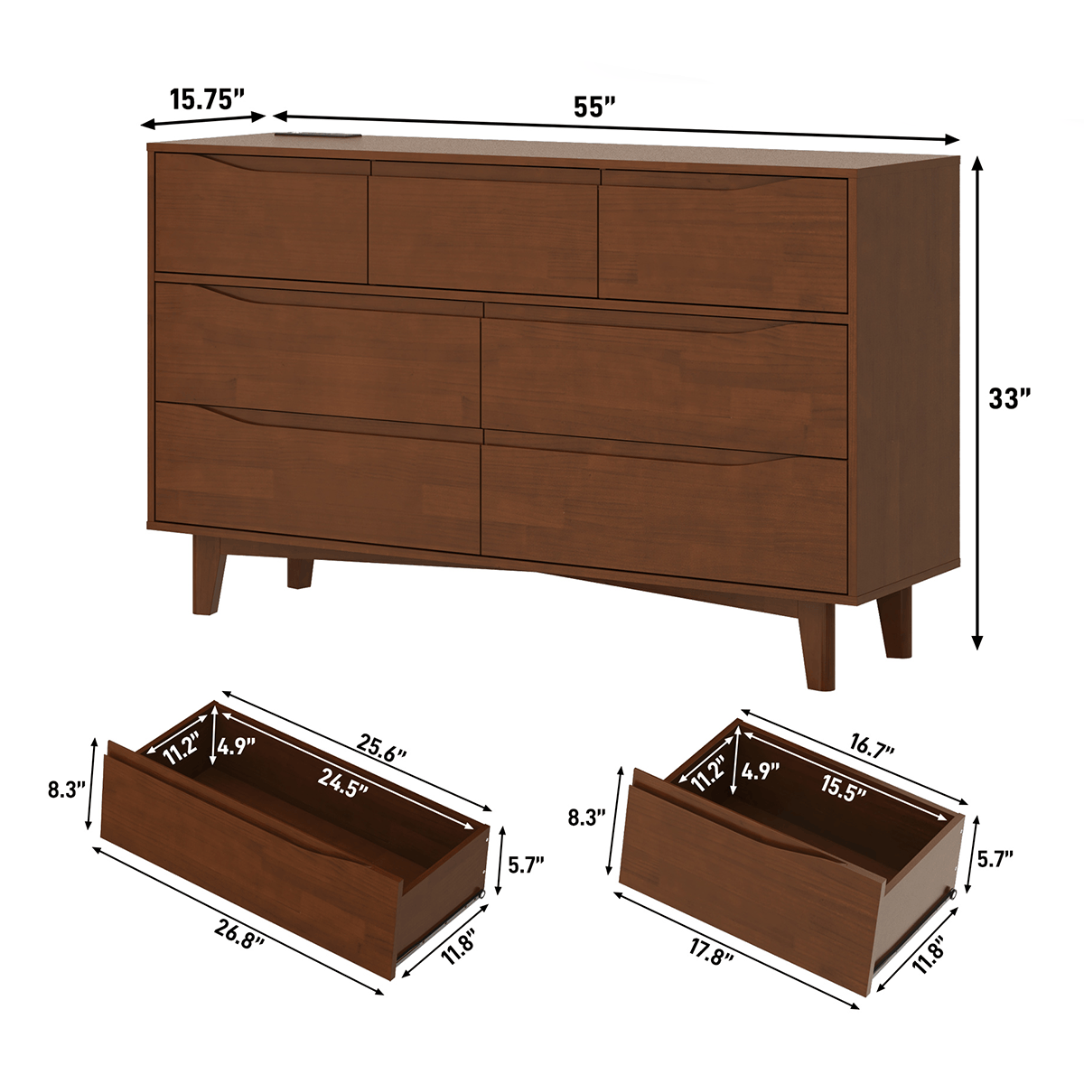 7 Drawer Dresser Wood Chest of Drawers