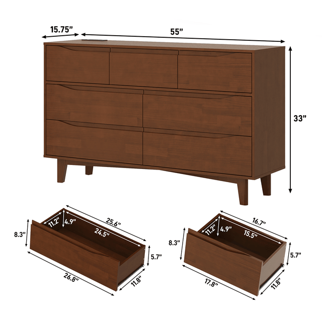 7 Drawer Dresser Wood Chest of Drawers