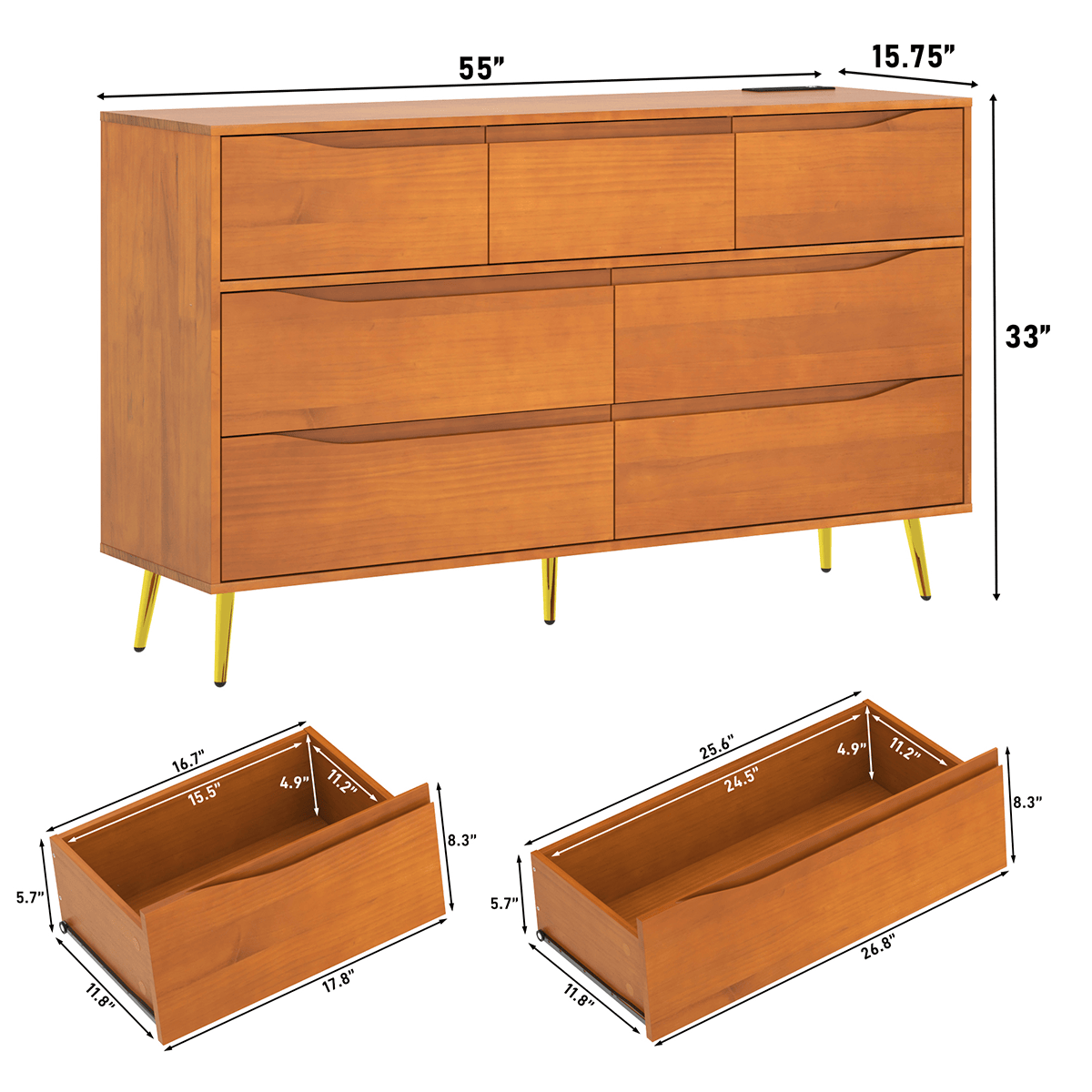 7 Drawer Dresser Wood Chest of Drawers