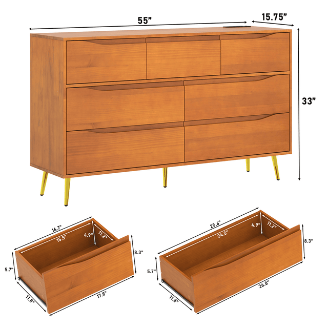 7 Drawer Dresser Wood Chest of Drawers