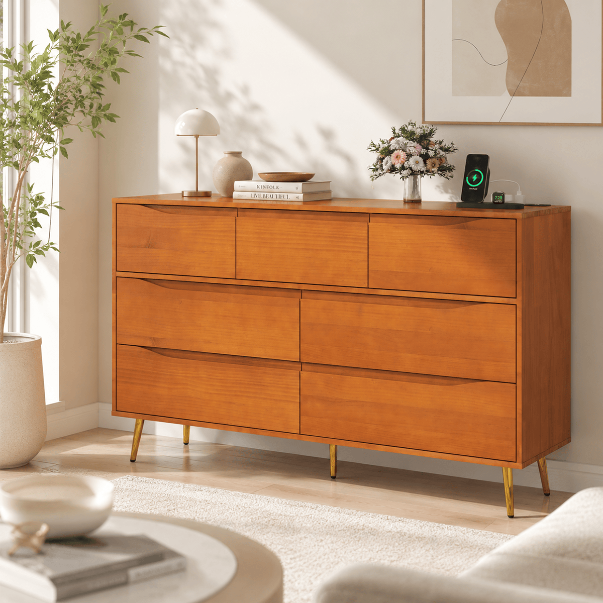 7 Drawer Dresser Wood Chest of Drawers