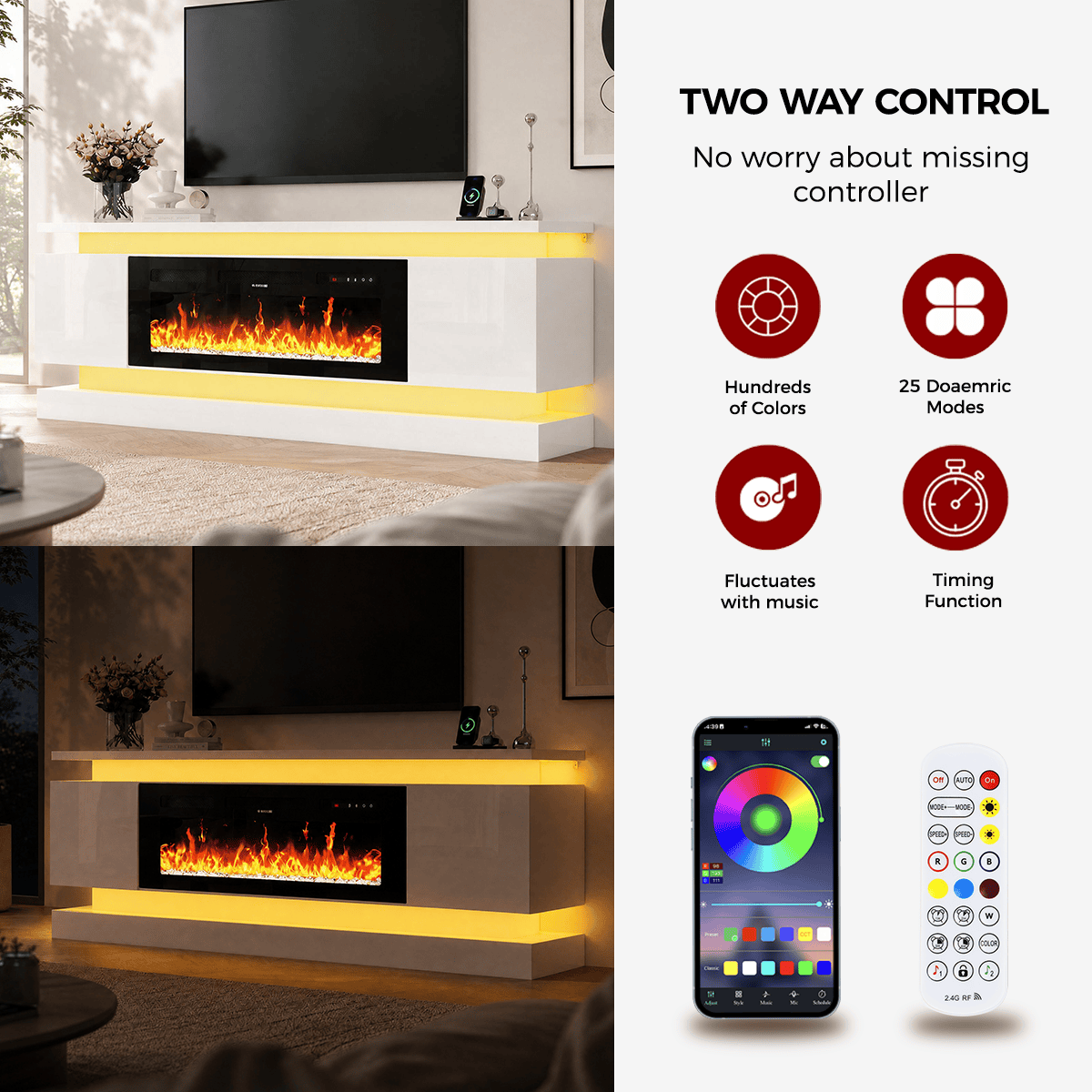 71"/ 81" Modern Electric Fireplace TV Stand Entertainment Center
