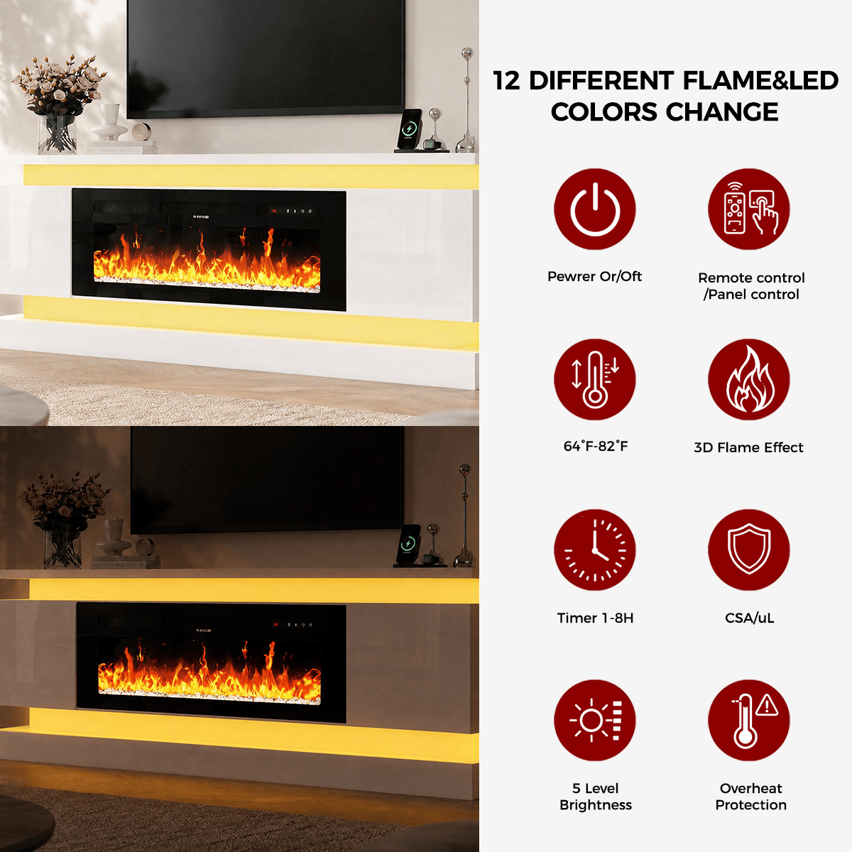 71"/ 81" Modern Electric Fireplace TV Stand Entertainment Center