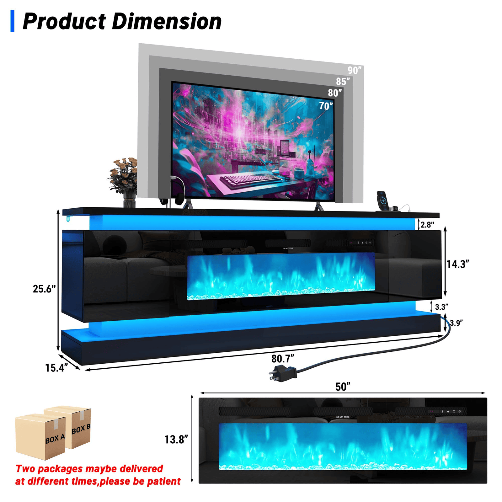 71"/ 81" Modern Electric Fireplace TV Stand Entertainment Center
