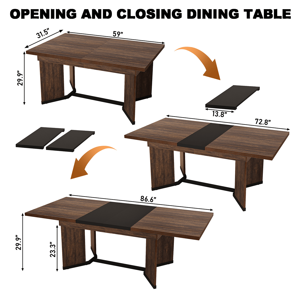 86" Extendable Rectangle Wood Kitchen Dining Table