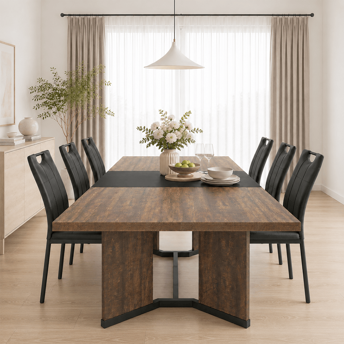 86" Extendable Rectangle Wood Kitchen Dining Table