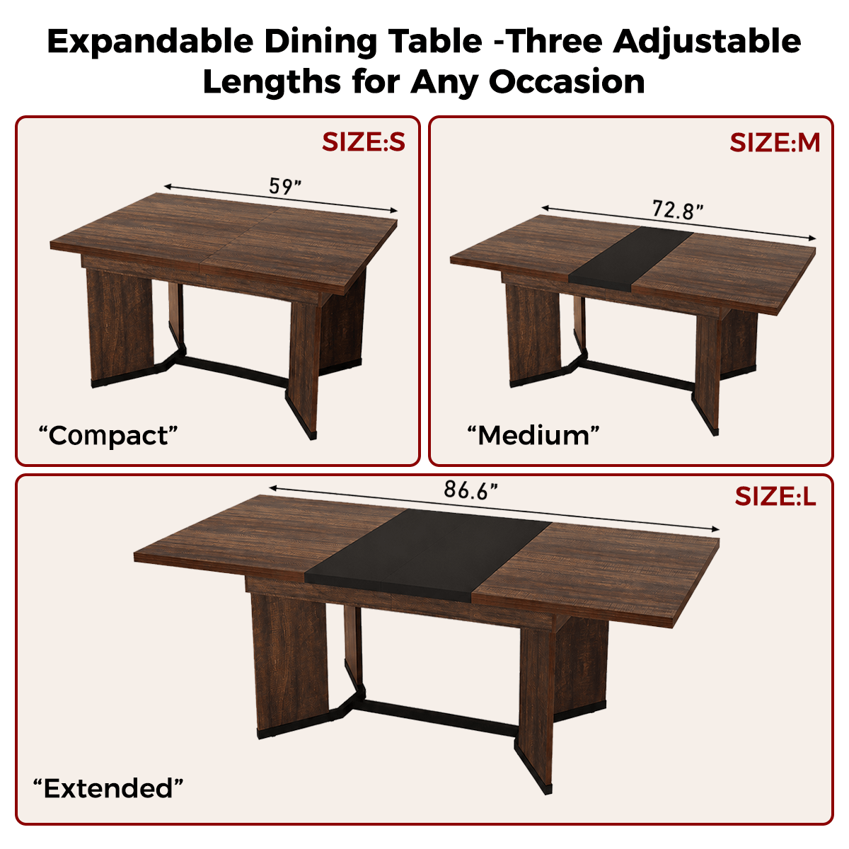86" Extendable Rectangle Wood Kitchen Dining Table