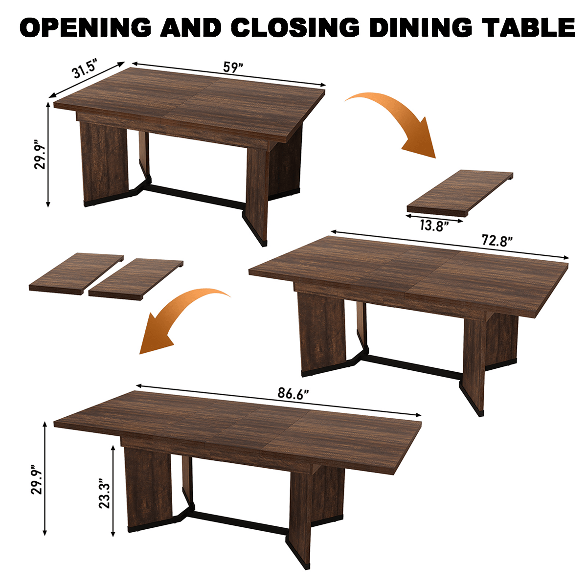 86" Extendable Rectangle Wood Kitchen Dining Table
