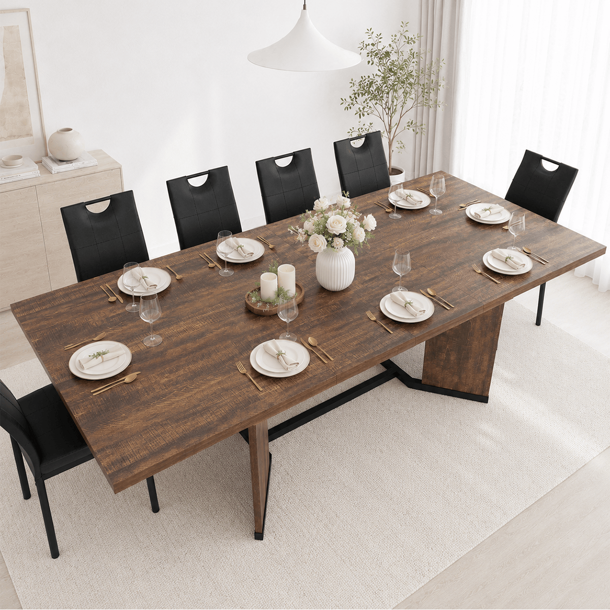 86" Extendable Rectangle Wood Kitchen Dining Table