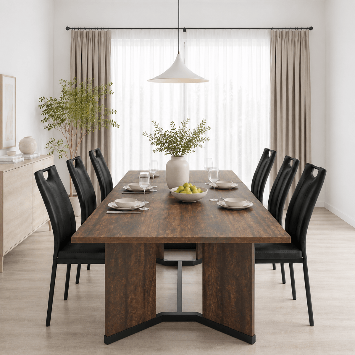 86" Extendable Rectangle Wood Kitchen Dining Table