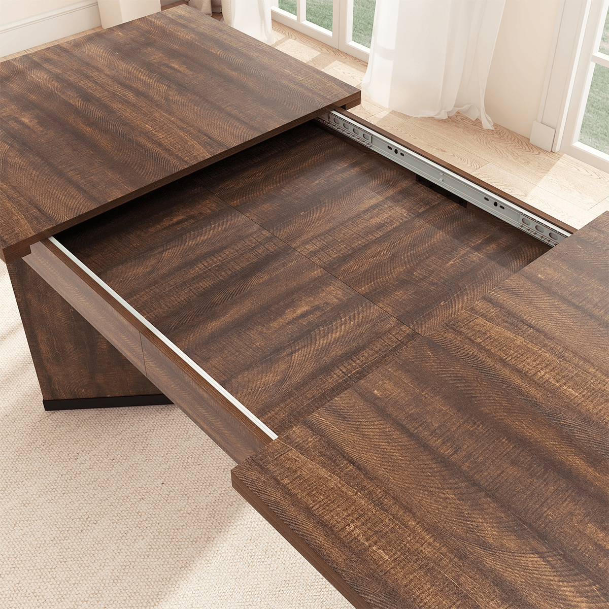 86" Extendable Rectangle Wood Kitchen Dining Table