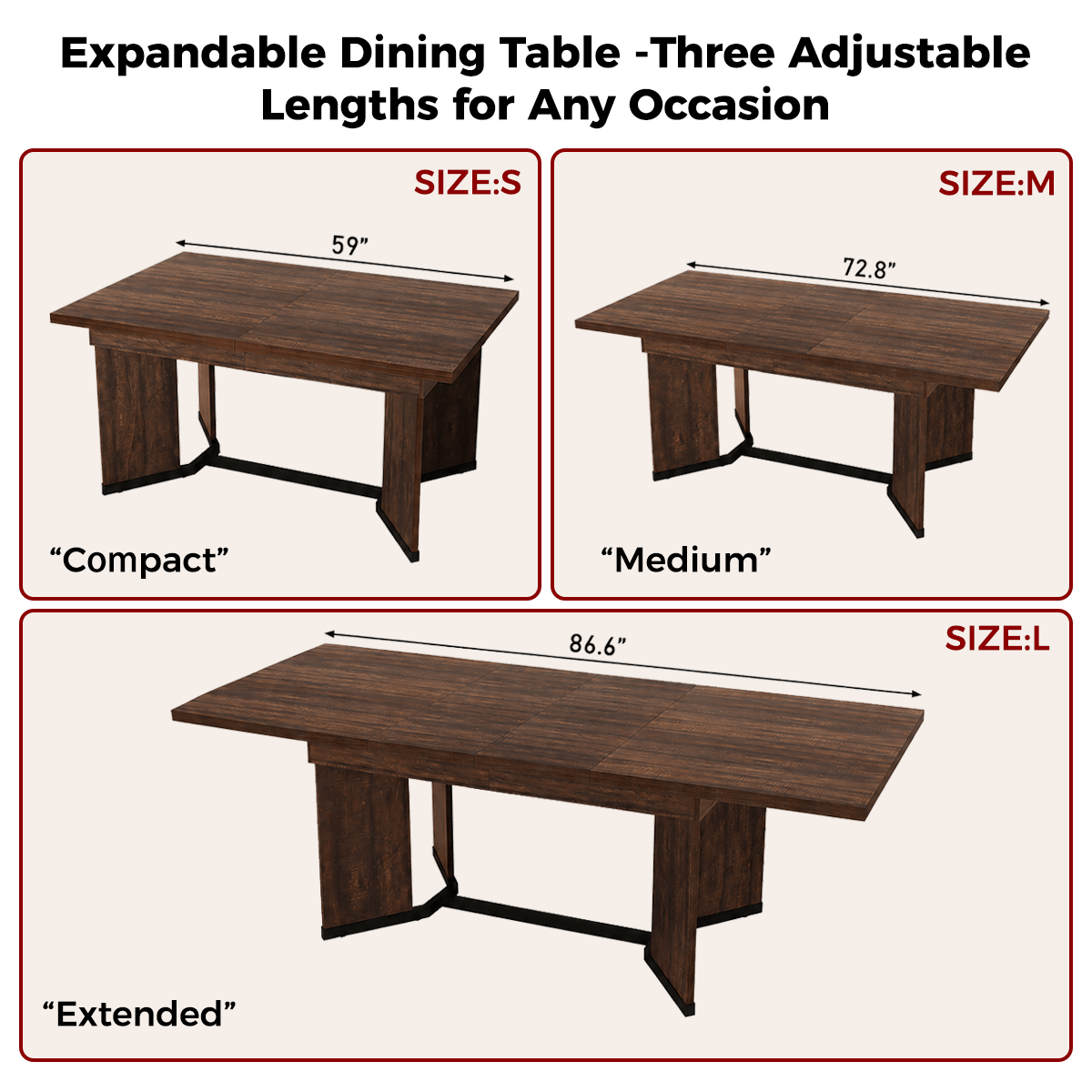 86" Extendable Rectangle Wood Kitchen Dining Table