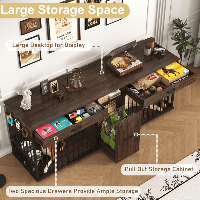 87" Modern Dog Crate TV Stand Dog Kennel Furniture