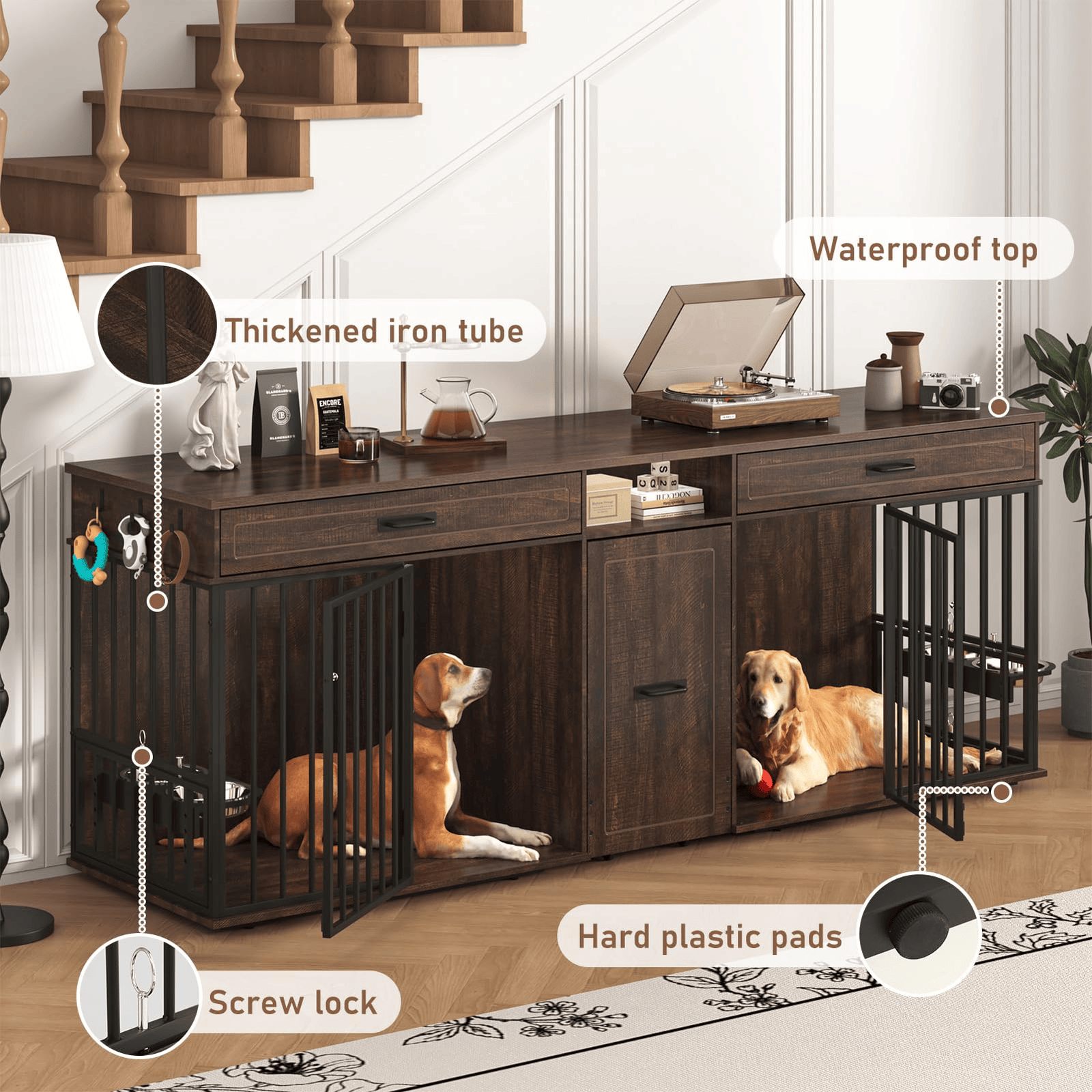 87" Modern Dog Crate TV Stand Dog Kennel Furniture