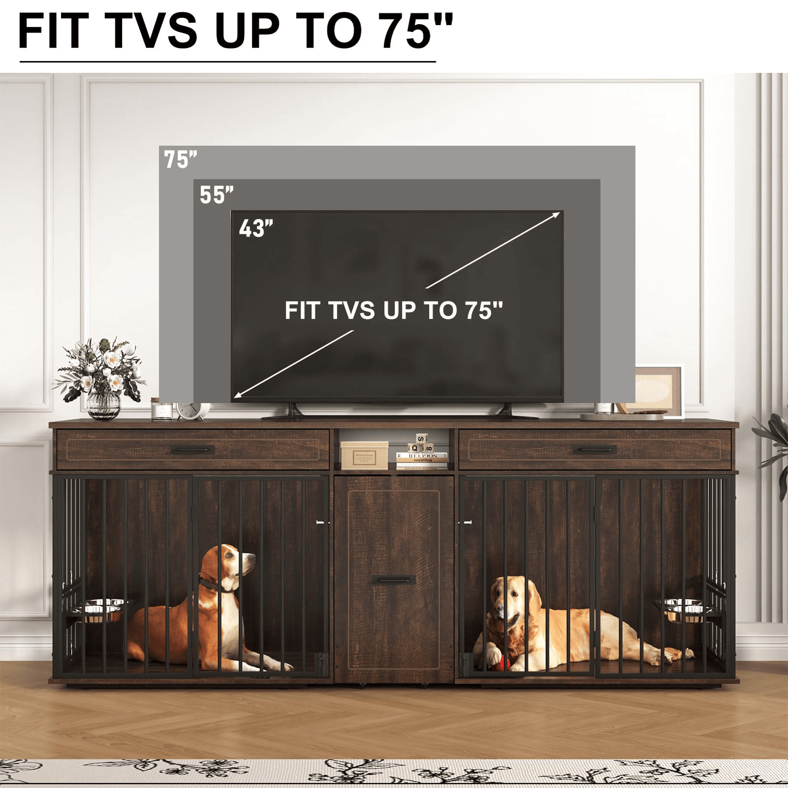 87" Modern Dog Crate TV Stand Dog Kennel Furniture