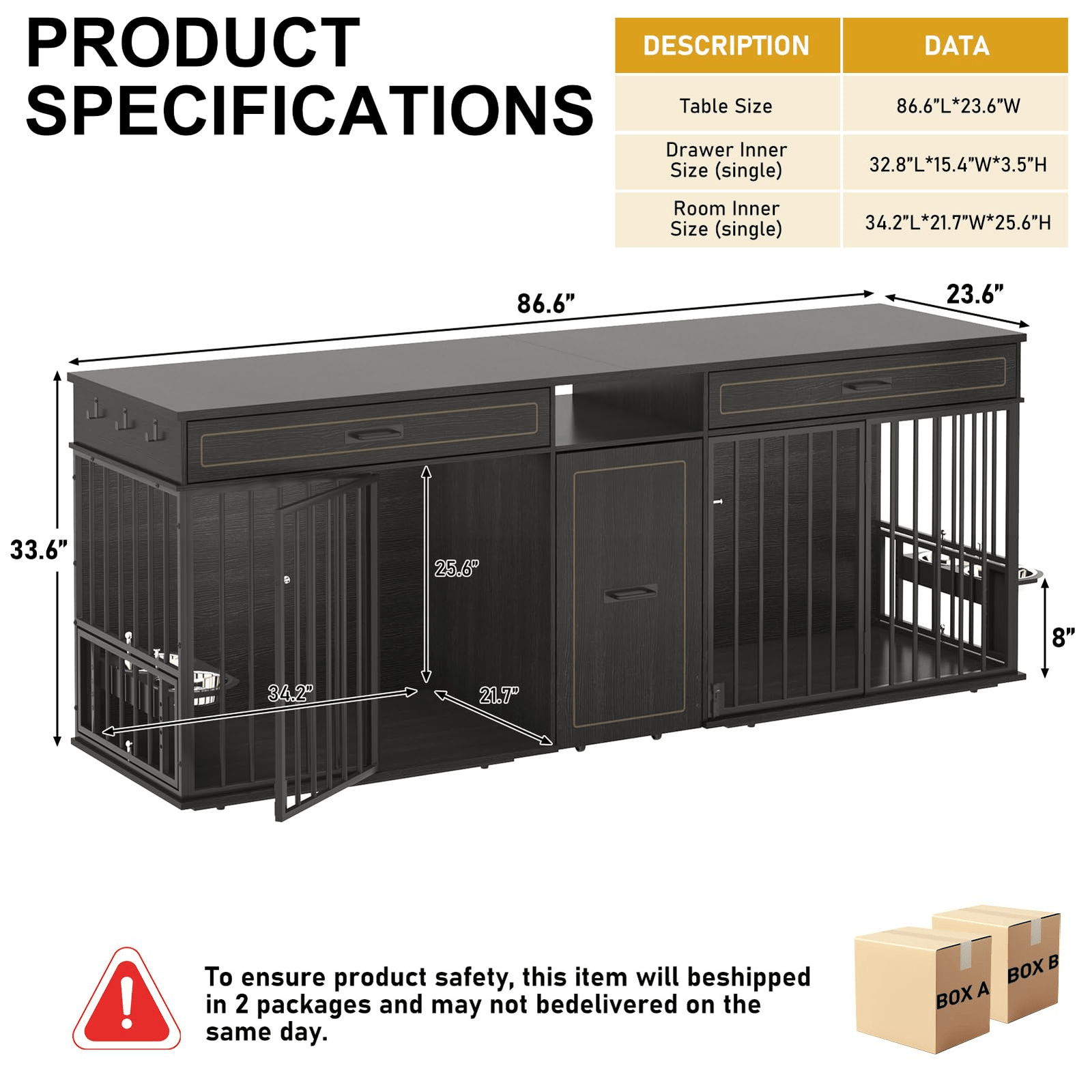 87" Modern Dog Crate TV Stand Dog Kennel Furniture