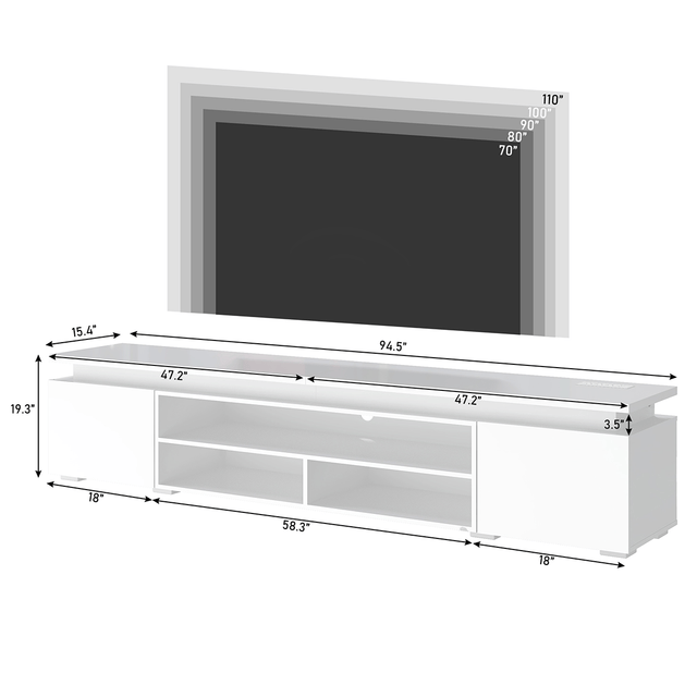 High Gloss Black LED TV Stand with Power Outlets & RGB Lights