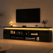 High Gloss Black LED TV Stand with Power Outlets & RGB Lights