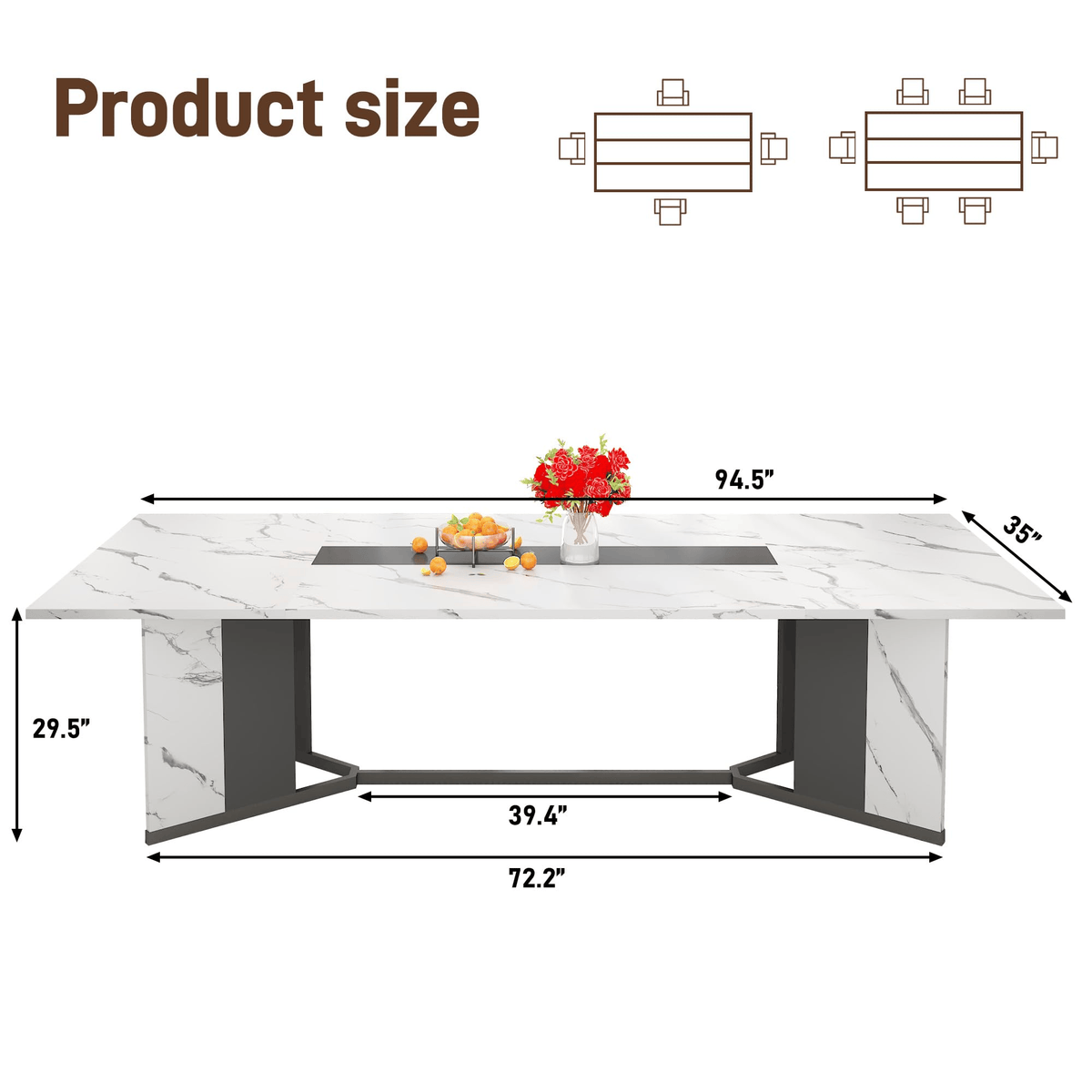 71"/ 78"/ 94" Rectangle Wood Kitchen Dining Room Table 94" / White dimension image