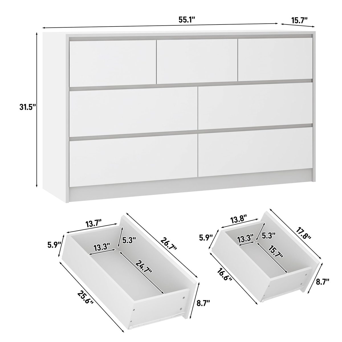 7/ 9/ 10/ 12 /18  Drawer Dresser Modern Chest of Drawers White / 7 dimension image