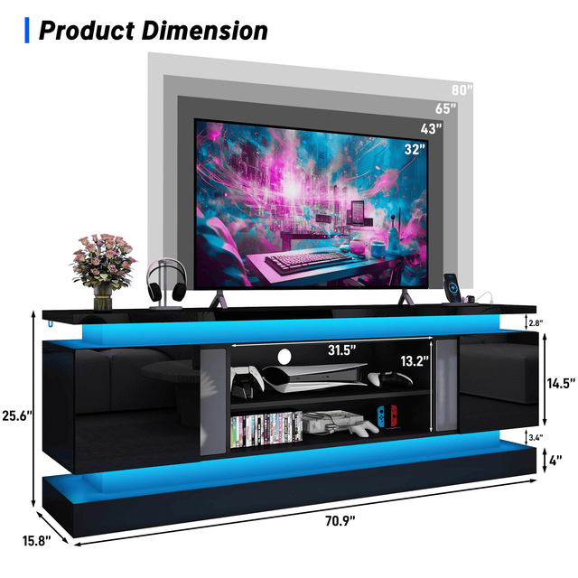 71"/ 81" Modern Electric Fireplace TV Stand Entertainment Center