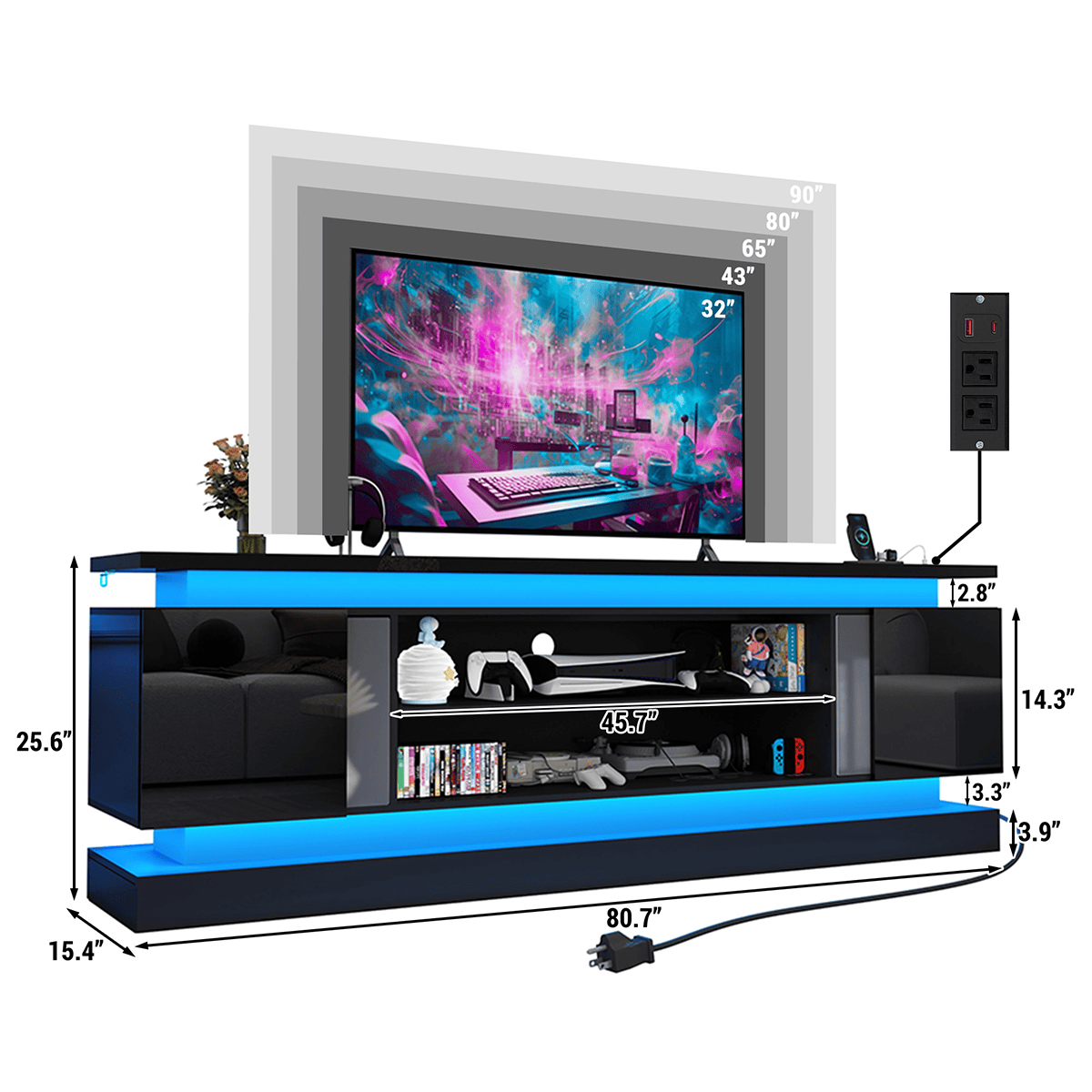 71"/ 81" Modern Electric Fireplace TV Stand Entertainment Center