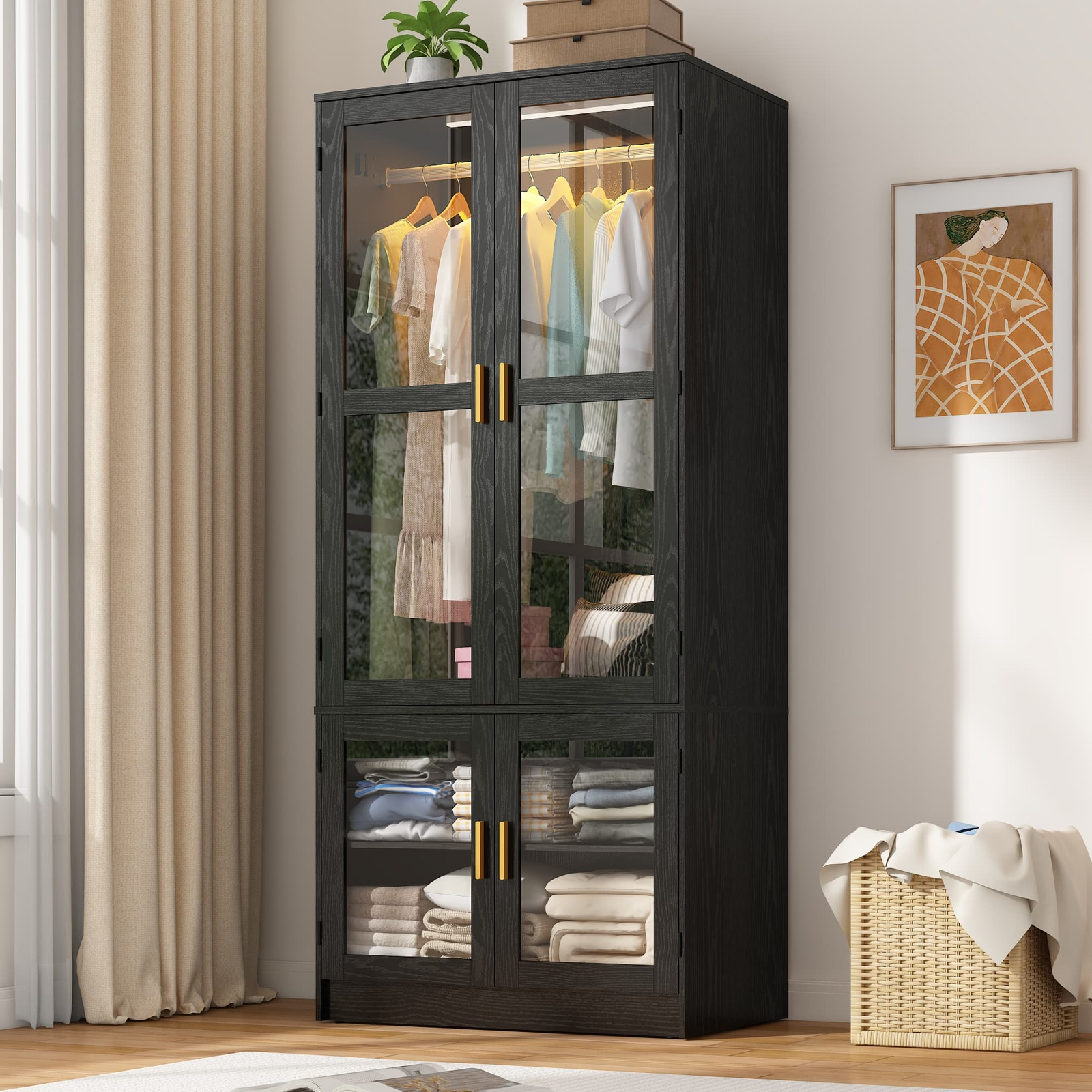 4 Doors Armoire Wardrobe Closet Freestanding