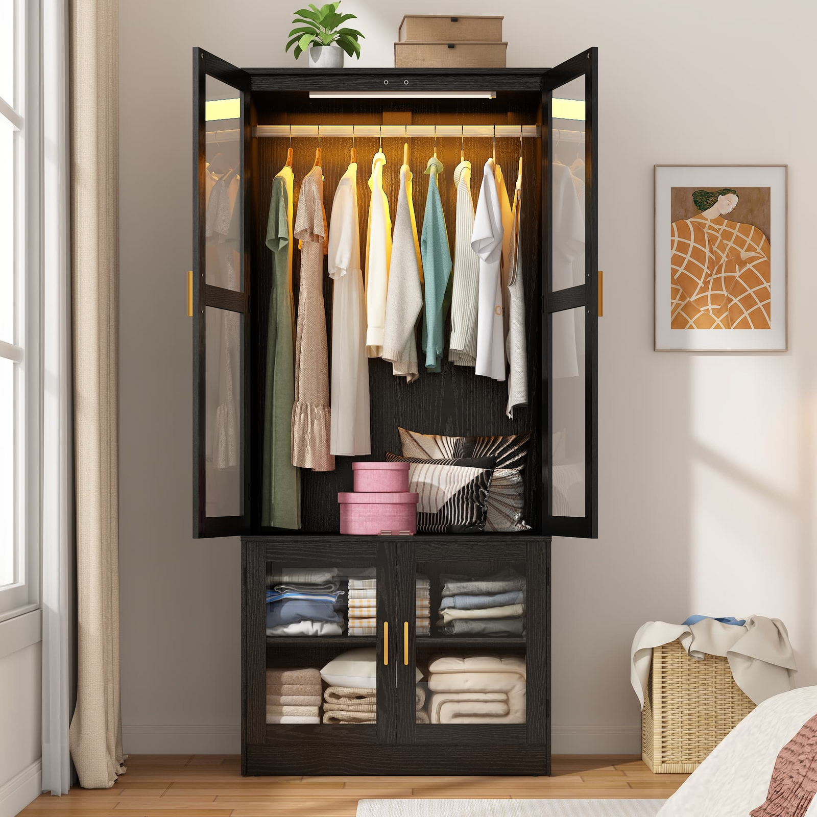 4 Doors Armoire Wardrobe Closet Freestanding