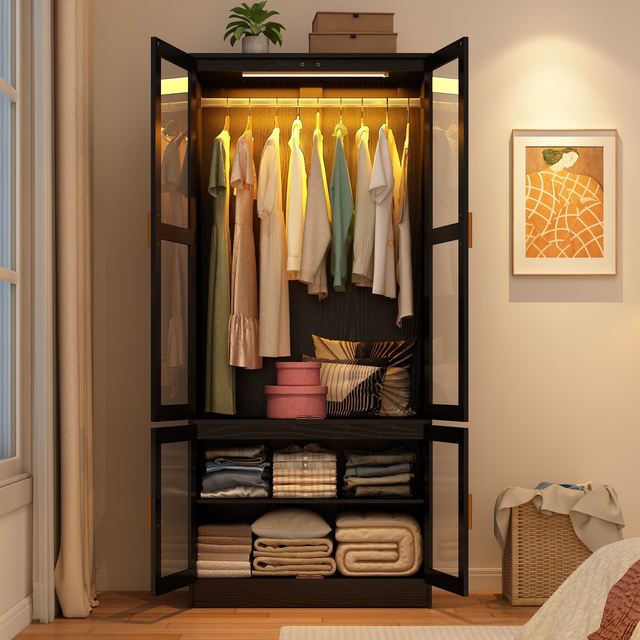 4 Doors Armoire Wardrobe Closet Freestanding