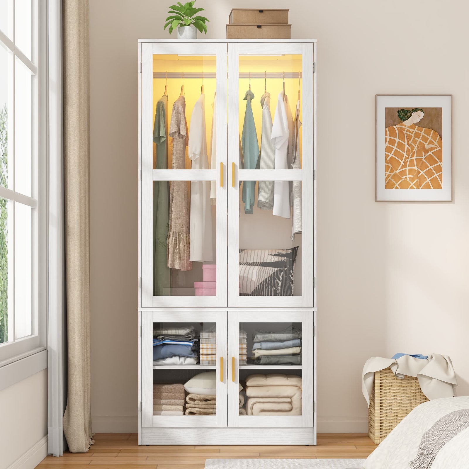 4 Doors Armoire Wardrobe Closet Freestanding