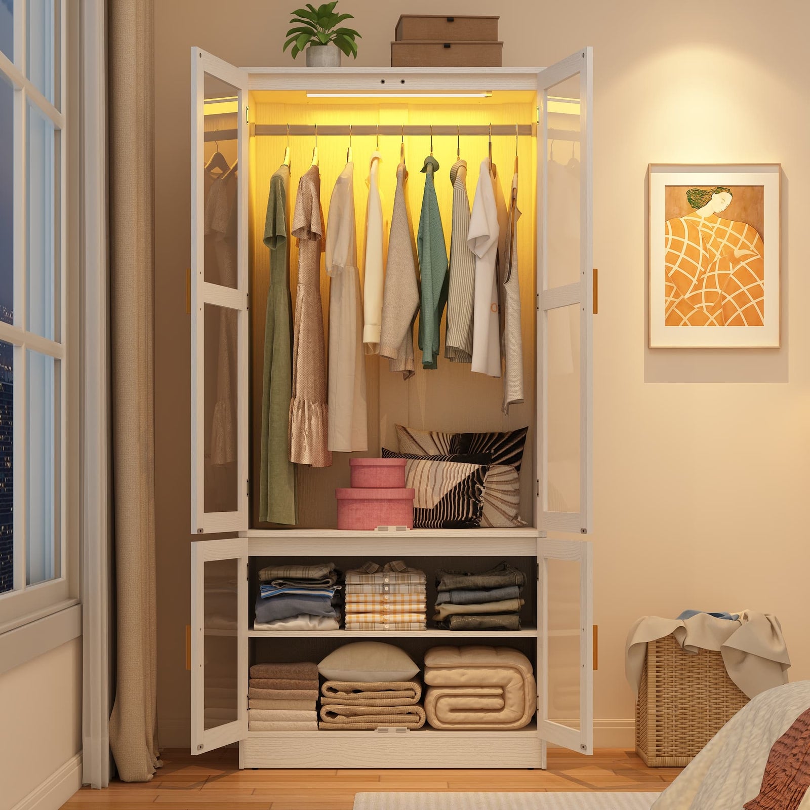 4 Doors Armoire Wardrobe Closet Freestanding