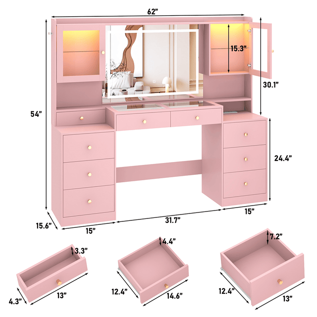 62" Large Modern Makeup Vanity Desk