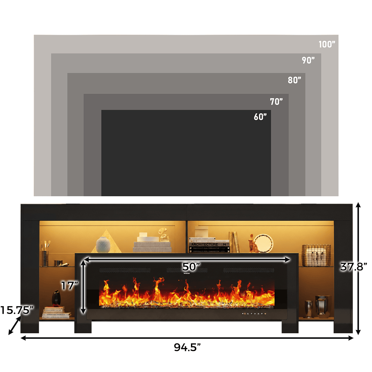 Electric Fireplace 82"/ 94.5" TV Stand Entertainment Center