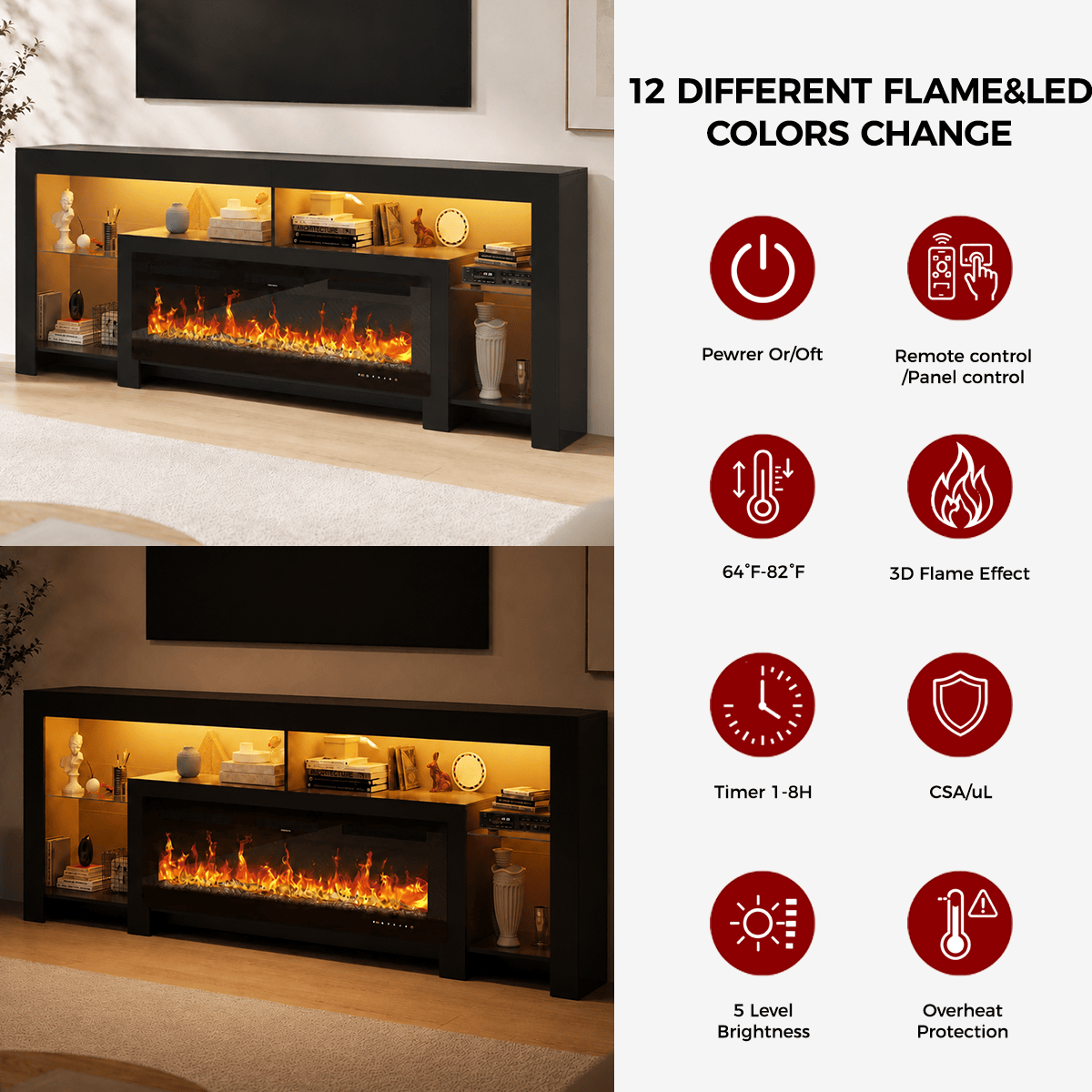 Electric Fireplace 82"/ 94.5" TV Stand Entertainment Center