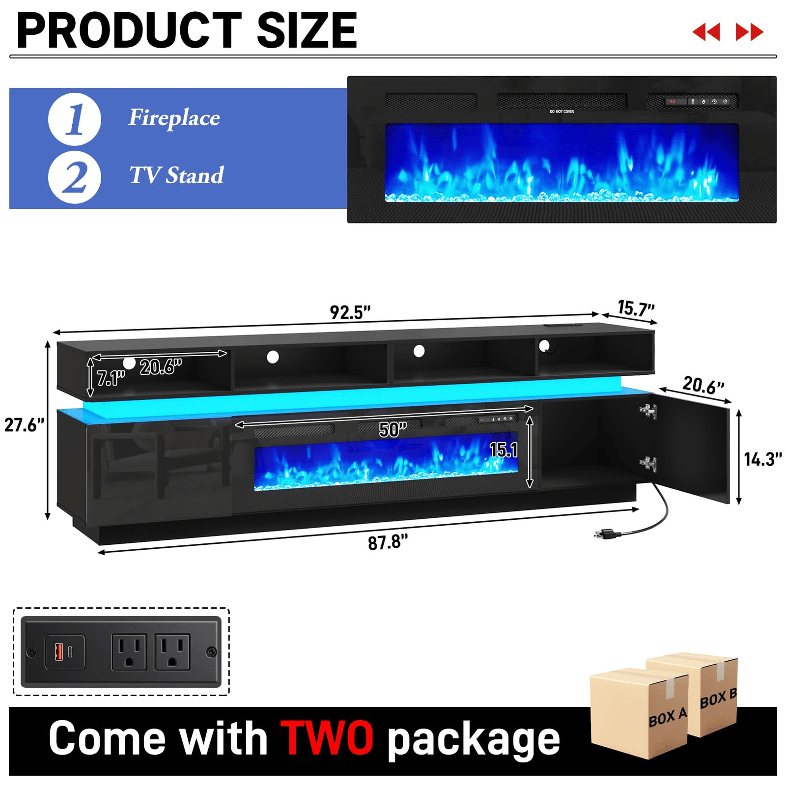 Electric Fireplace 63"/ 71"/ 82.7"/ 92.5" TV Stand Entertainment Center