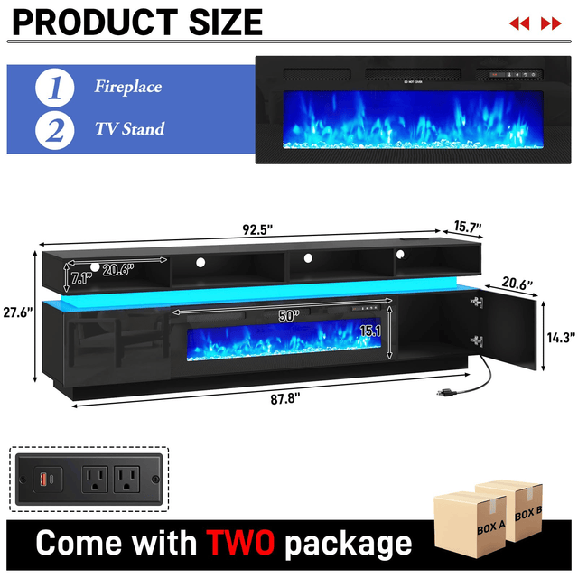 Electric Fireplace 63"/ 71"/ 82.7"/ 92.5" TV Stand Entertainment Center