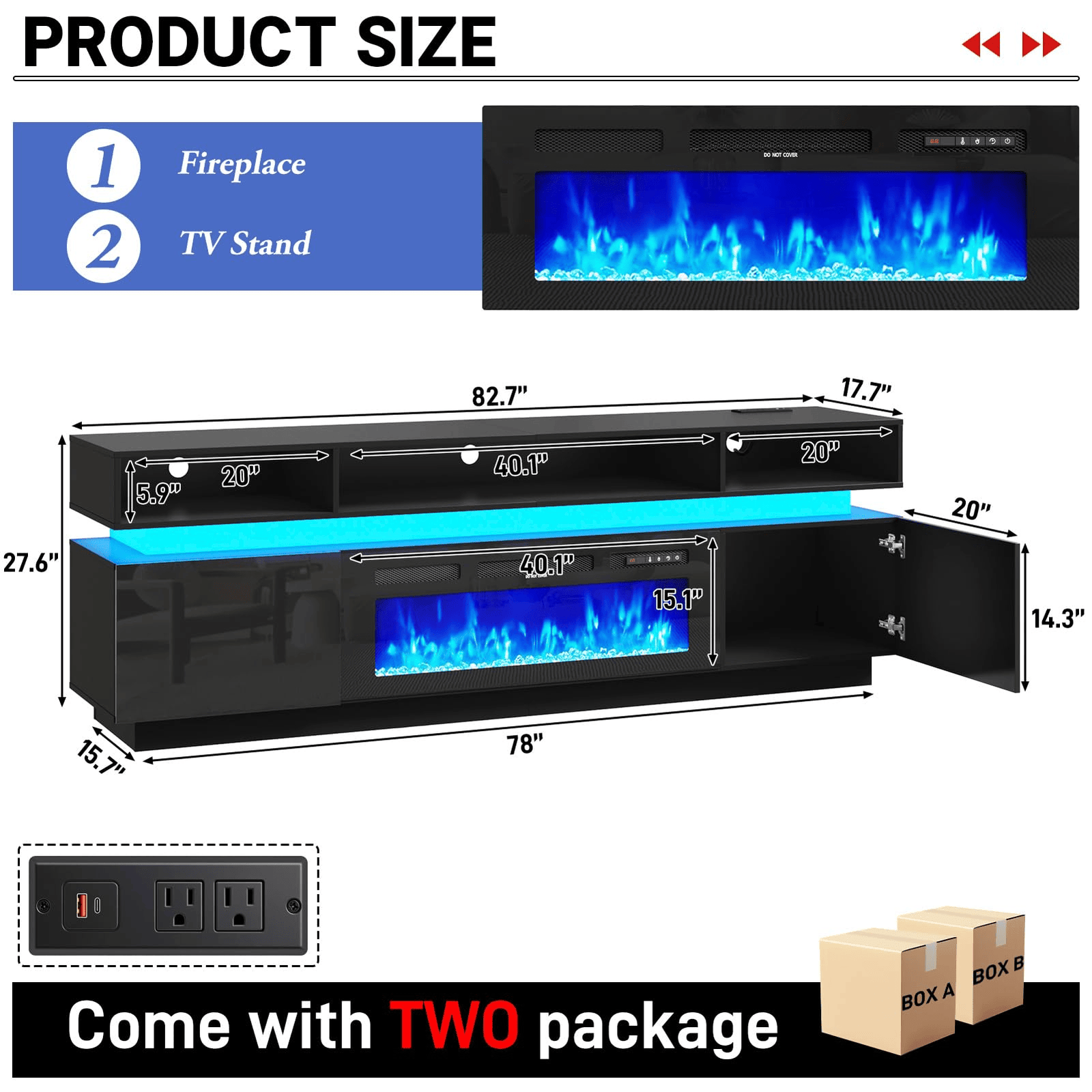 Electric Fireplace 63"/ 71"/ 82.7"/ 92.5" TV Stand Entertainment Center