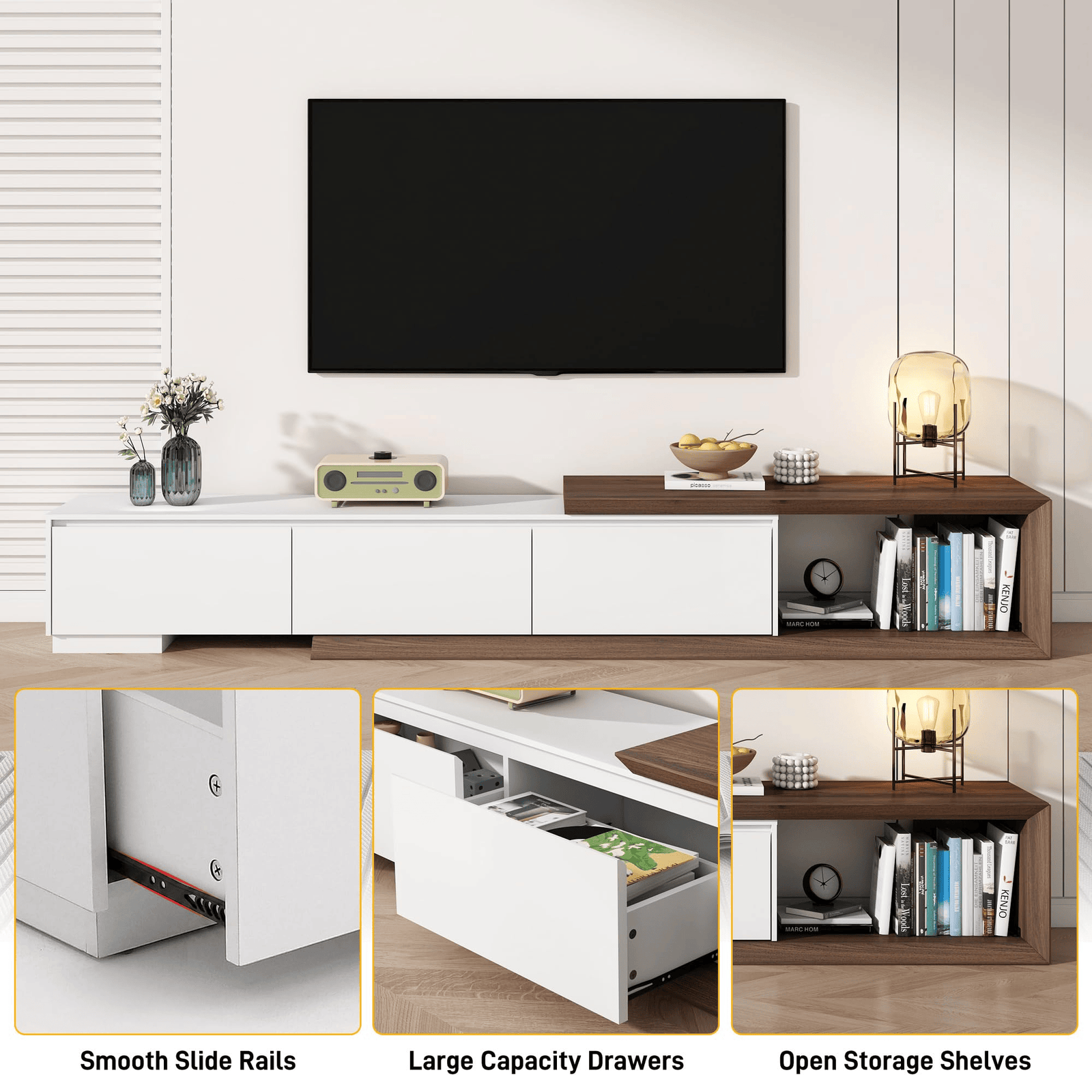Extendable Modern TV Stand Entertainment Center