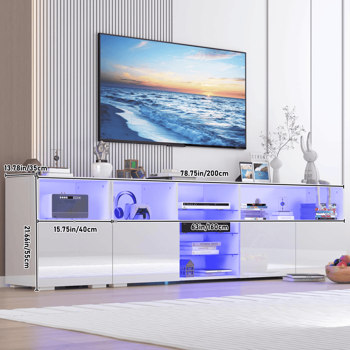 Modern Farmhouse TV Stand  75/80/85 Inch TVs White dimension image