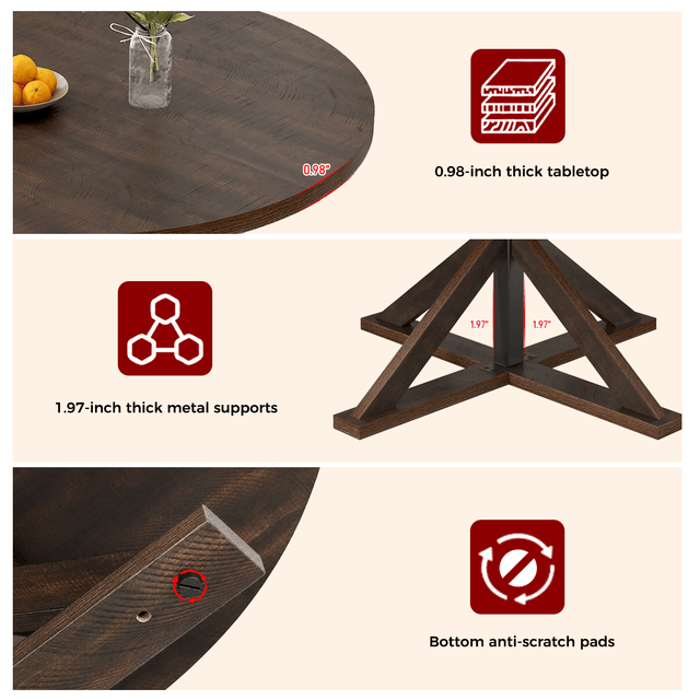Round Wood Kitchen Dining Room Table